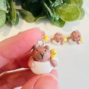 capybara cup charm/gift for her/phone decorations /phone charm/handmade gift/tiny capybara with duck charm/capybara keychain/duckling charm