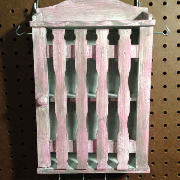 Upcycled Wood Jewelry Holder Organizing Display Cabinet (Pink, White, and Grey)