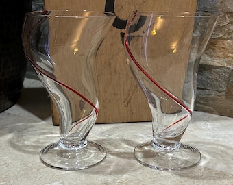 PIER 1 Red Swirline Parfait Glass- set of 2