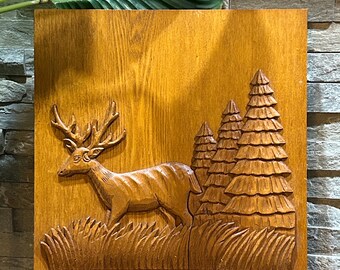 Hand-Carved Wooden Deer Wall Art in Warm Honey Brown