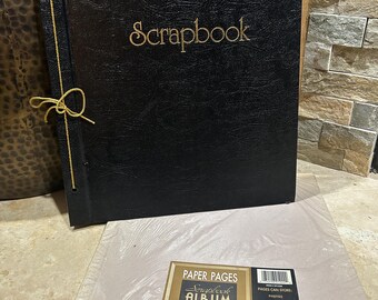 Vintage Black Gold Lettered Scrapbook Album with Gold Tie