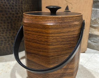 Seau à glace octogonal vintage en faux grain de bois