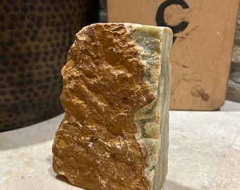 Onyx Brown and Cream Layered Stone Sculpture or Bookend