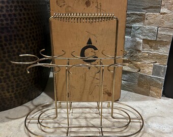 vintage Mid-Century Modern gold-tone wire beverage or glassware caddy