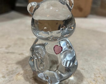Figurine vintage Fenton ours en peluche en verre transparent, pierre de naissance d'octobre