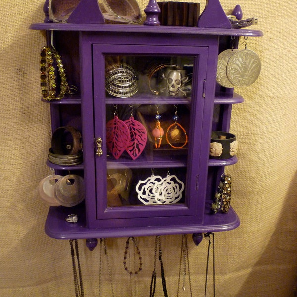 Upcycled Jewelry Organizing Display (Purple with Glass Cabinet)