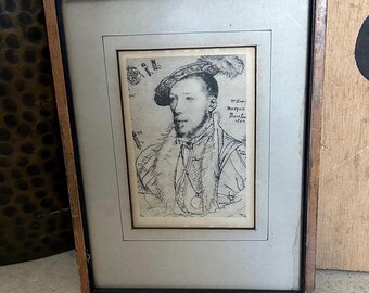 vintage framed print of a drawing of William Parr, 1st Marquess of Northampton