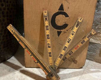 vintage Lufkin X46 Red End 72” wooden folding extension rule w/ brass slide