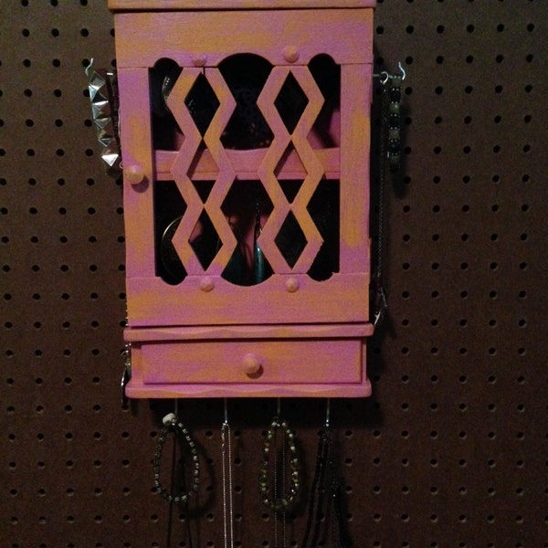 Upcycled Jewelry Holder Organizing Display Cabinet (Pink and Orange)