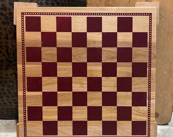 WOODFIELD COLLECTIONS Vintage Wooden Chess & Checkers Board