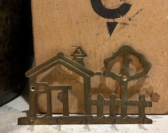 vintage solid brass wall-mounted Home & Tree Key Holder Wall Hook Rack