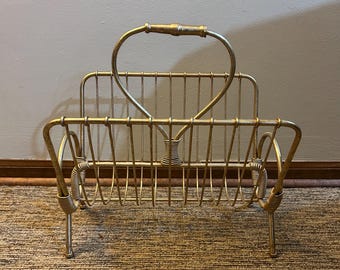 Porte-revues vintage Mid Century Modern en métal doré