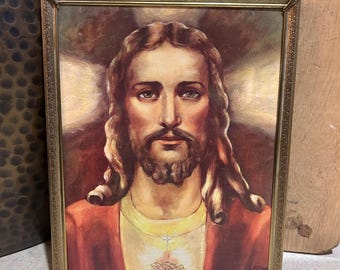 vintage lithograph print of the Sacred Heart of Jesus by S.M. Angelica