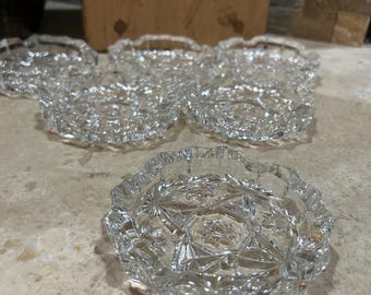 6 vintage Anchor Hocking Early American Prescut (EAPC) clear glass ashtrays
