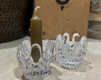 vintage Kosta Boda "Sunflower" crystal glass candle holders