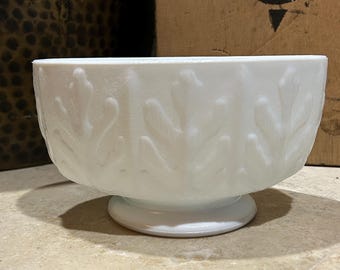 Bol FTD vintage en verre blanc laiteux à motif feuille de chêne