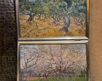 VAN GOGH Vintage Book Print- “Olive Trees in a Mountainous Landscape”and “Orchard in Blossom” Framed