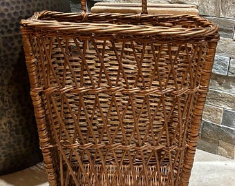 Vintage Woven Rectangular Hanging Wall Basket Organizer Magazine Rack | Boho MCM