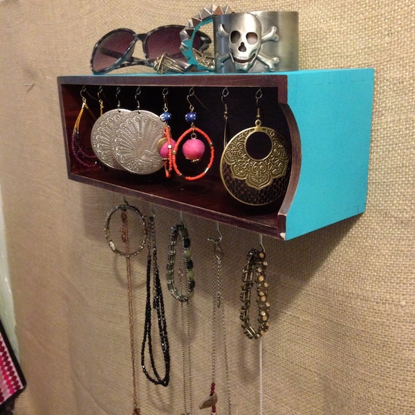 Upcycled Jewelry Organizing Display (Wood and Aqua Box)