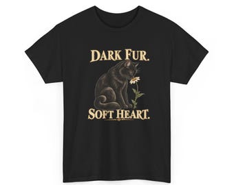 Black Cat and Daisy T-Shirt, Dark Fur Soft Heart, Vintage-Inspired Floral Illustration