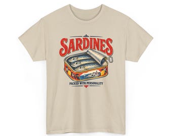 Camiseta com ilustração de lata de sardinha | Camiseta com estampa de peixe enlatado