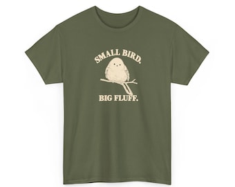 Camiseta Shima Enaga com estampa de pássaro, "Pássaro pequeno, grande fofura", ilustração em marfim.