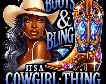 Blaue Cowgirlstiefel PNG Sublimation Design Download | Stiefel & Bling, das ist eine Cowgirl-Sache | Niedliche Cowgirl-Liebesgrafiken