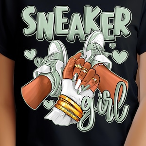 Gray and white sneaker girl png sublimation design download, sneaker life png, black woman png, sneaker girl png, sublimate designs download