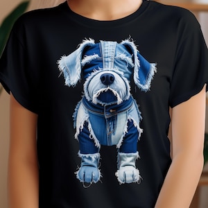 Arte em patchwork jeans com estampa de cachorro PNG | Cachorro fofo de tecido clipart | Ilustração rústica de cachorro jeans azul para artesanato e sublimação