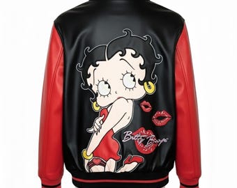 Vintage Betty Boop Leather Bomber Jacket: Retro Varsity Style