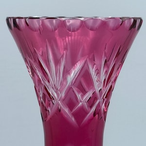 Vintage Ruby Cut-to-Clear Crystal Vase – 10” Tall | Elegant Gothic Decor | Witchy Boho Home Accent
