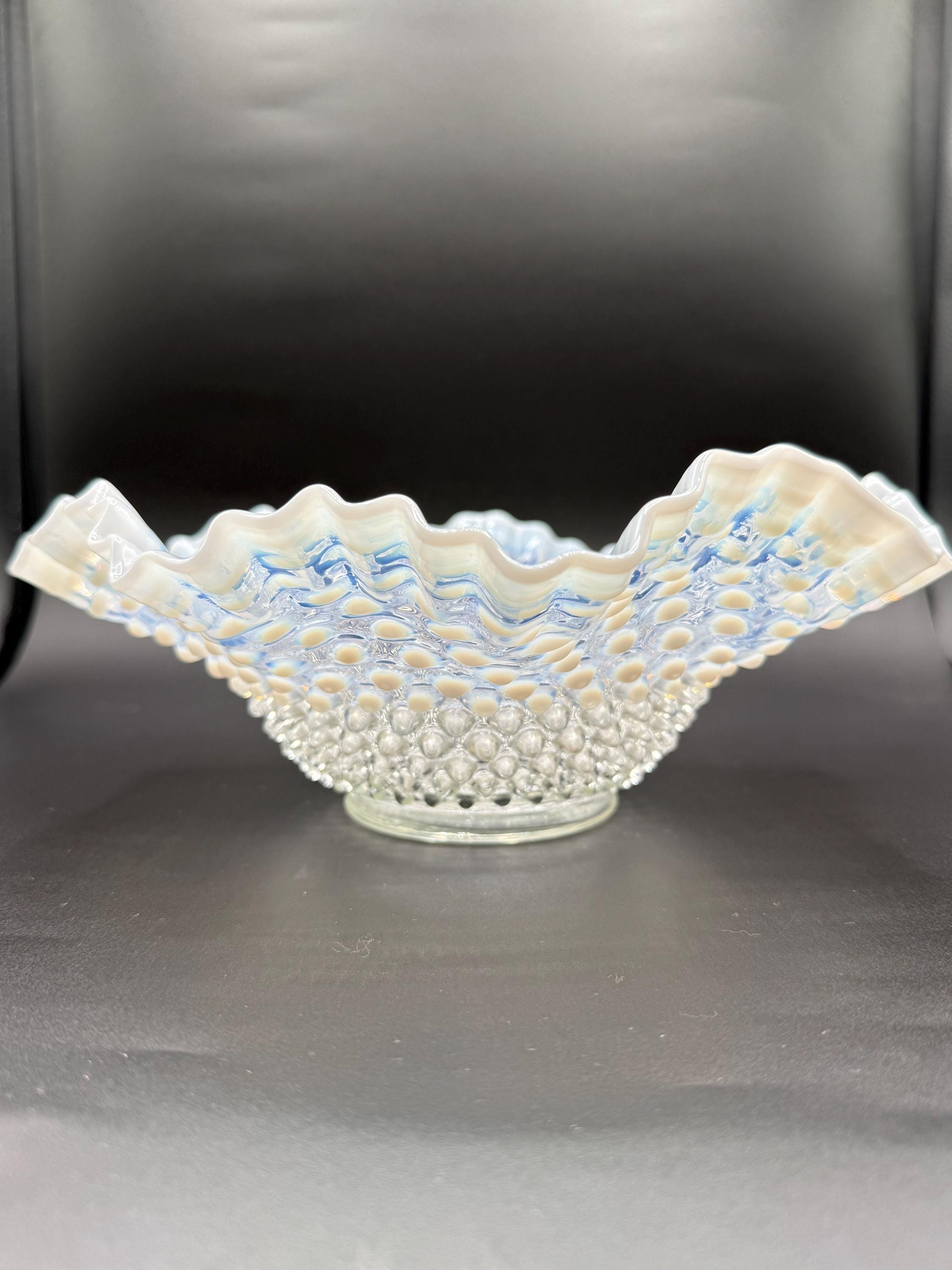 Fenton Blue Opalescent Ruffled Edge Bowl - Etsy