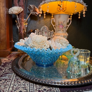 Fenton Blue Opalescent Ruffled Edge Bowl - Etsy