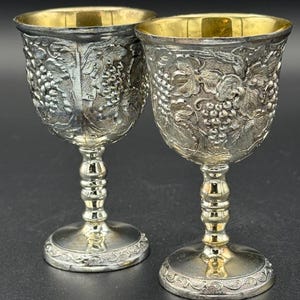Set of 2 Vintage Grape Pattern Cordial Goblets – Dynasty Japan, 3.5” Tall, Mid-Century Barware, Decorative Only