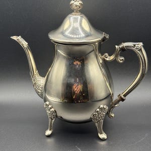 Leonard Silverplate Teapot Vase Tall Ornate Victorian Coffee Pot Footed Floral 11” Heavy Vintage Gothic Decor Dent