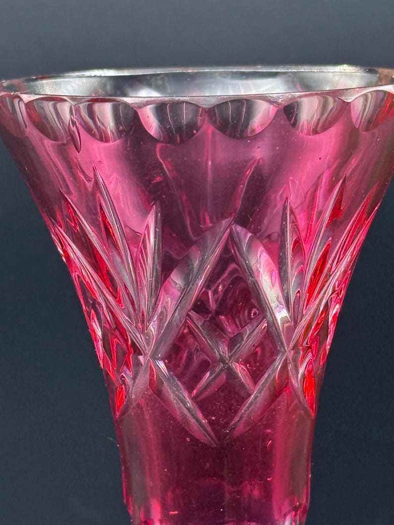 Vintage Ruby Cut-to-clear Crystal Vase – 10” Tall | Elegant Gothic ...