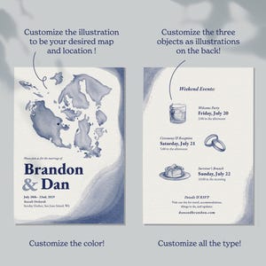 Personalisierte Landkarte und Illustrations Hochzeitseinladung, digitaler Download