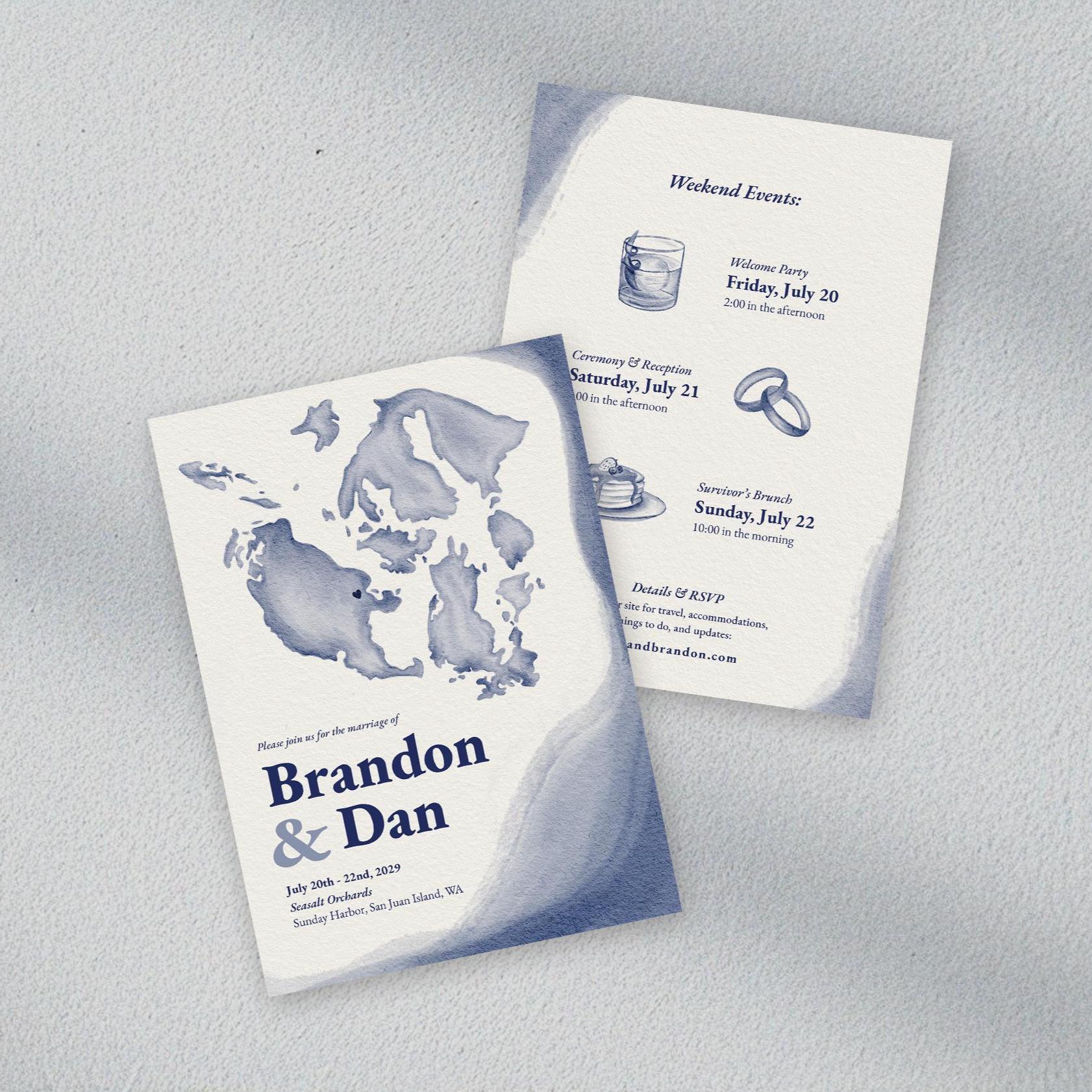 Personalized Map and Custom Illustrations Wedding Invitation, Digital ...