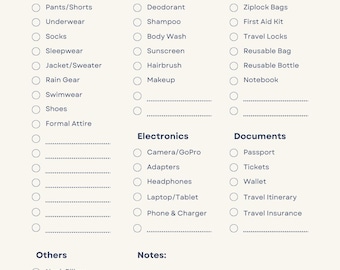 Lista de viaje editable: Planificador de vacaciones imprimible (descarga digital)