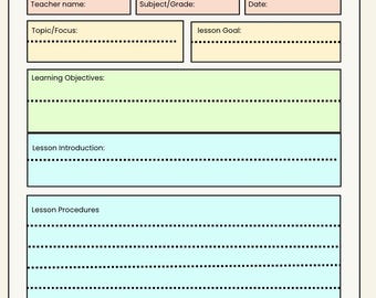 Plantilla imprimible para plan de clase en tonos pastel • Planificador para profesores (PDF) • Hoja de planificación para aula y educación en casa • Descarga inmediata