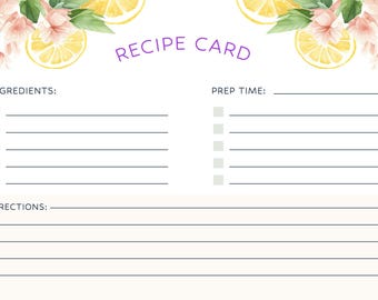 Tarjeta de receta hecha a mano: Notas florales de cocina