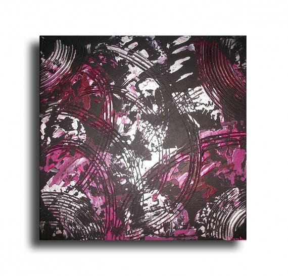 Tableau Toile Rose Fushia Prune Gris Noir Art Contemporain Abstrait