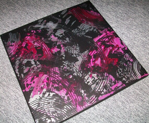 Tableau Toile Rose Fushia Prune Gris Noir Art Contemporain Abstrait