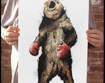 The Original Boxing Bear - 12x18 signed and dated art print poster