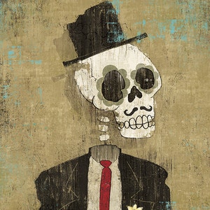 Dia de los Muertos Calavera Groom - 12x18 signed and dated art print poster