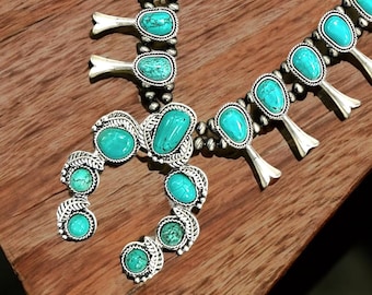 Squash Blossom Turquoise Necklace  Western Handmade necklace732405