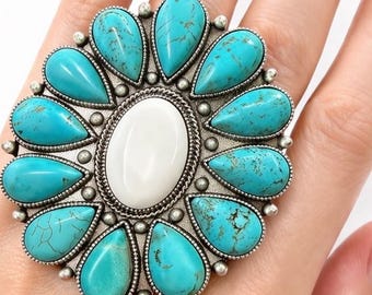 Anel Western Statement, Anel Grande Estilo Navajo, Anel Boho Ajustável
