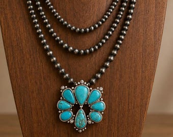 Handmade Navajo-style Turquoise  stone Necklace 731821