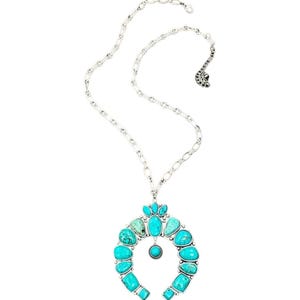 Squash Blossom 30-inch Natural Turquoise pendent Western Boho Statment  738943