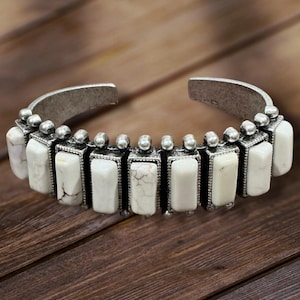 White Stone Cuff Bracelet, Western Boho Statement Bracelet 711076